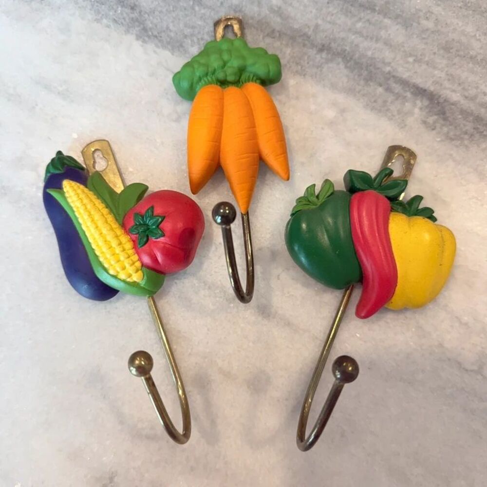 Vintage Veggie Wall Hooks Kitschy Kitchen Decor Maximalist